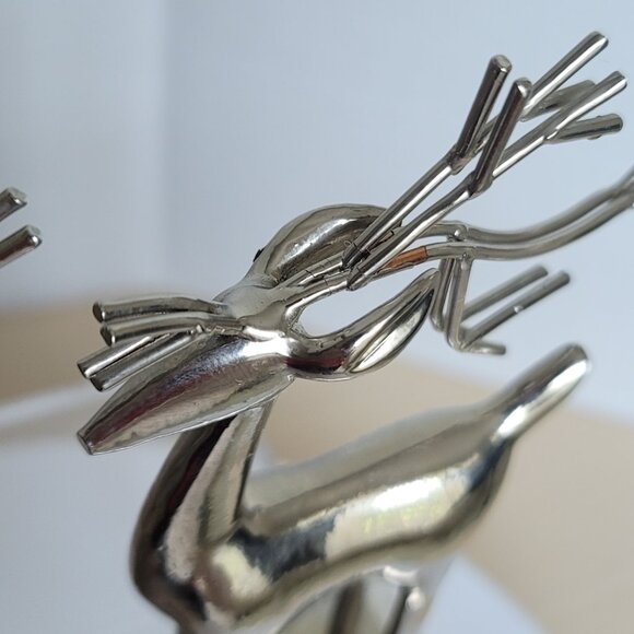 Reindeer Christmas Silver Tone Stocking Holder Hanger Mantel Decoration Set of 2 - Picture 10 of 16
